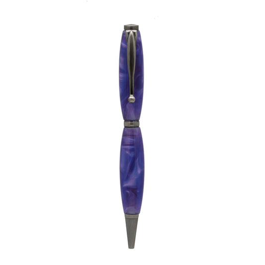 Handcrafted acrylic pen in deep, rich purple and elegant grey tones