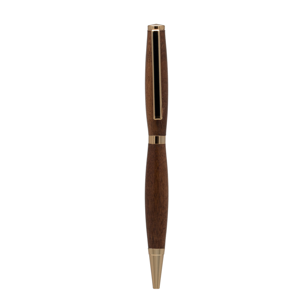 Handcrafted wooden pen, showcasing the natural beauty and warmth of fine wood grain for an elegant and timeless writing experience.