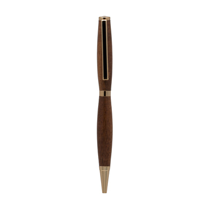 Handcrafted wooden pen, showcasing the natural beauty and warmth of fine wood grain for an elegant and timeless writing experience.
