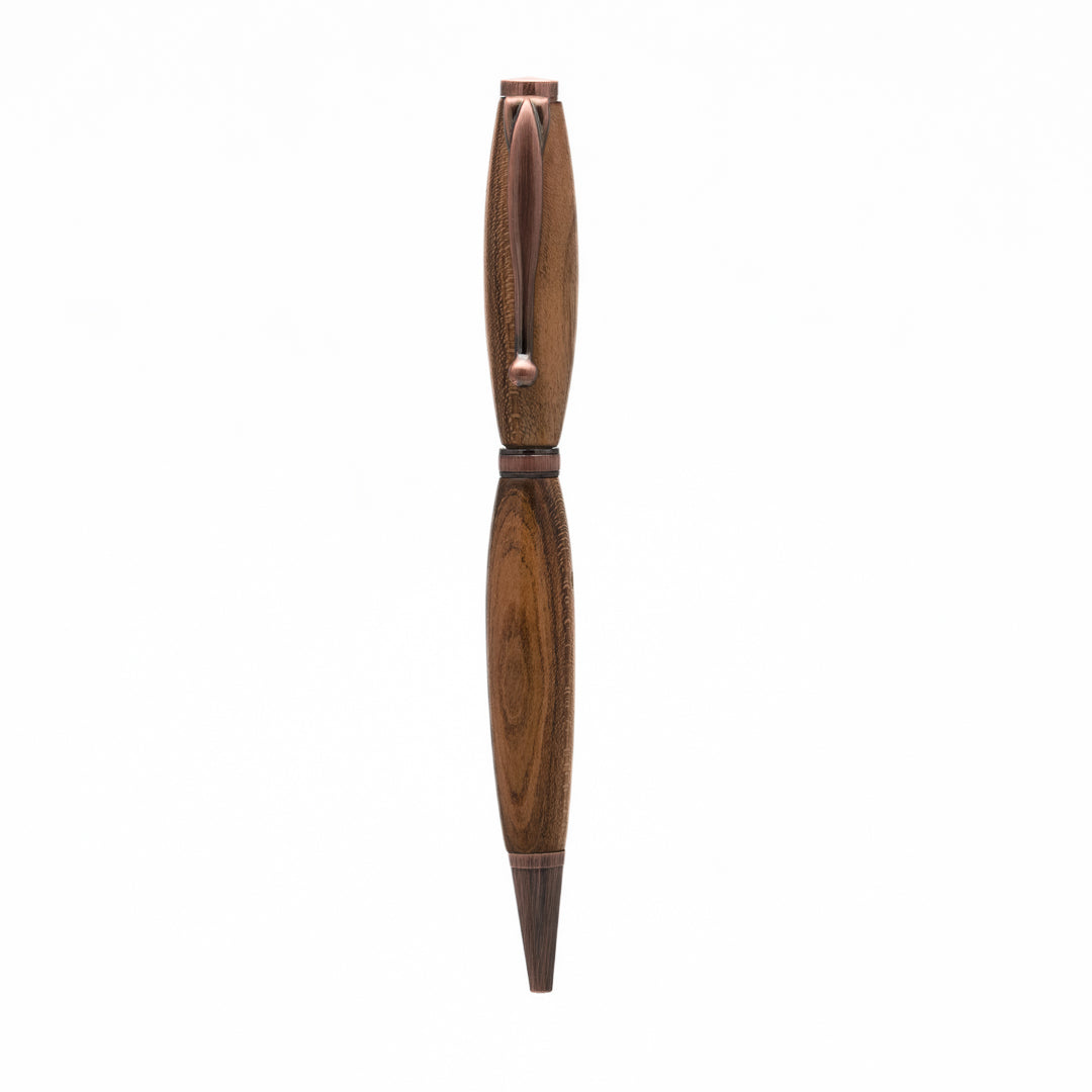 Handcrafted wooden pen, showcasing the natural beauty and warmth of fine wood grain for an elegant and timeless writing experience.