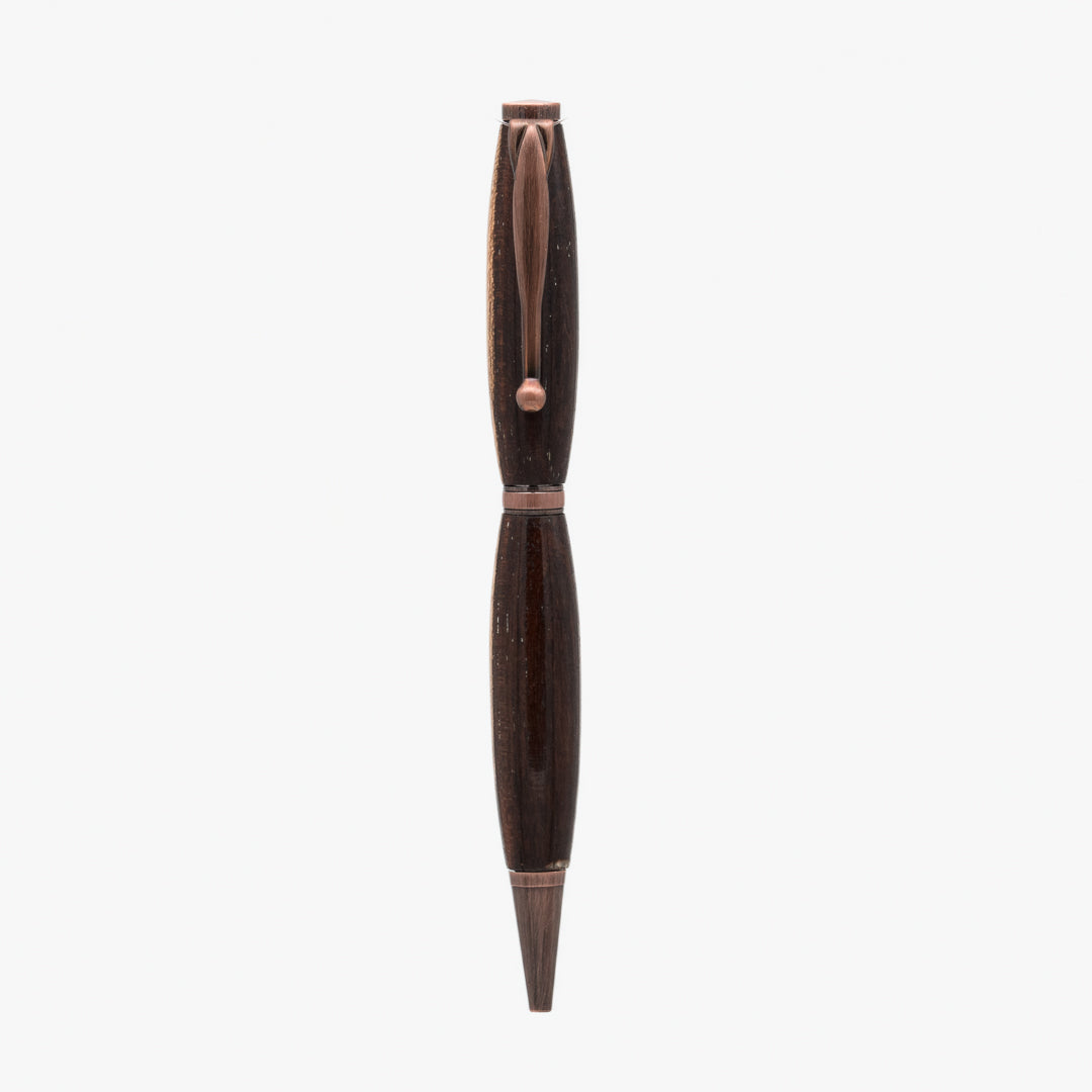 Handcrafted wooden pen, showcasing the natural beauty and warmth of fine wood grain for an elegant and timeless writing experience.
