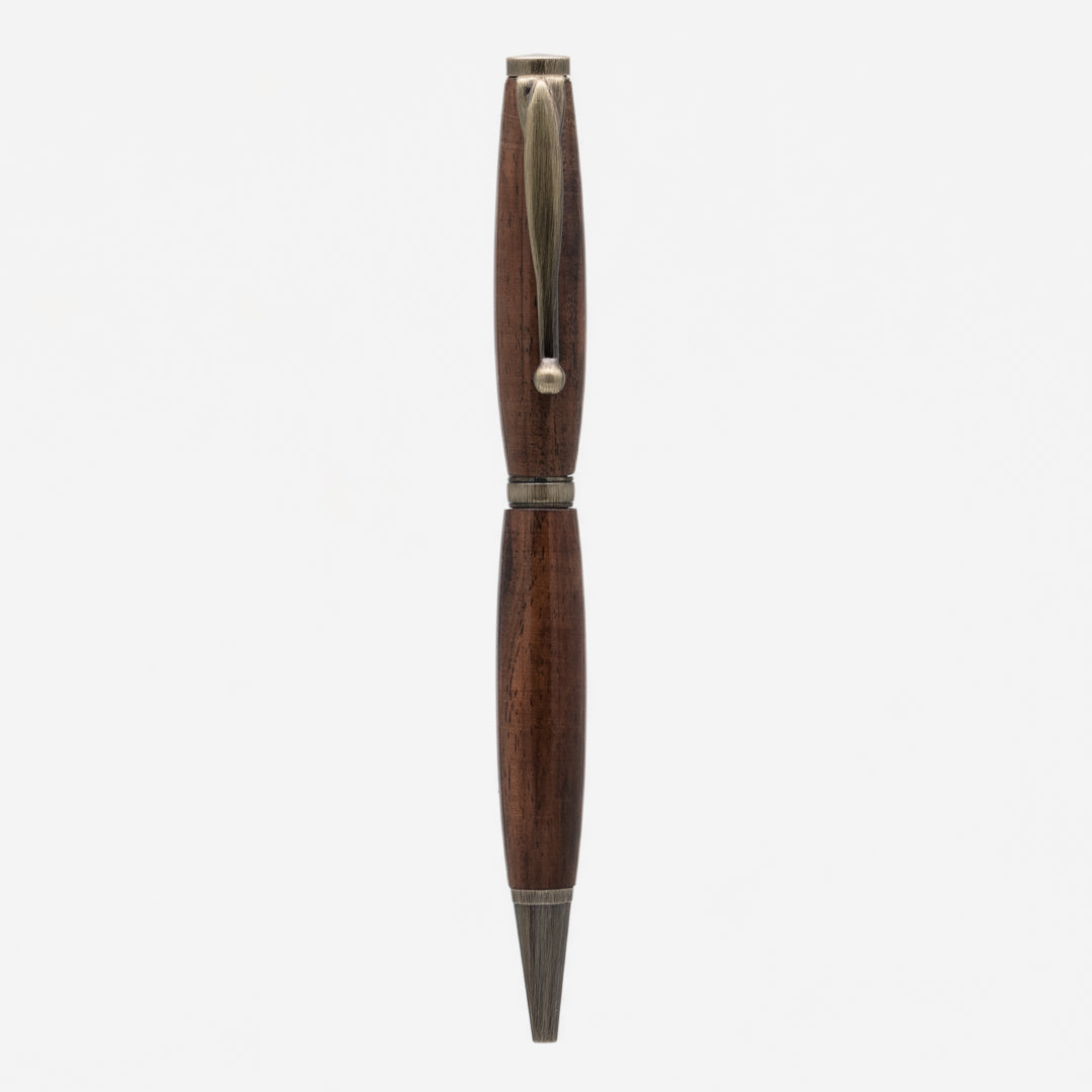 Handcrafted wooden pen, showcasing the natural beauty and warmth of fine wood grain for an elegant and timeless writing experience.
