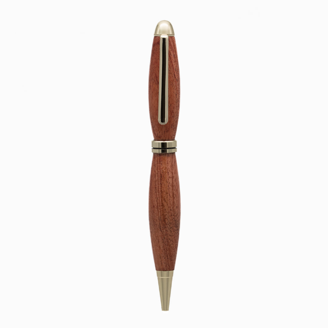 Handcrafted wooden pen, showcasing the natural beauty and warmth of fine wood grain for an elegant and timeless writing experience.