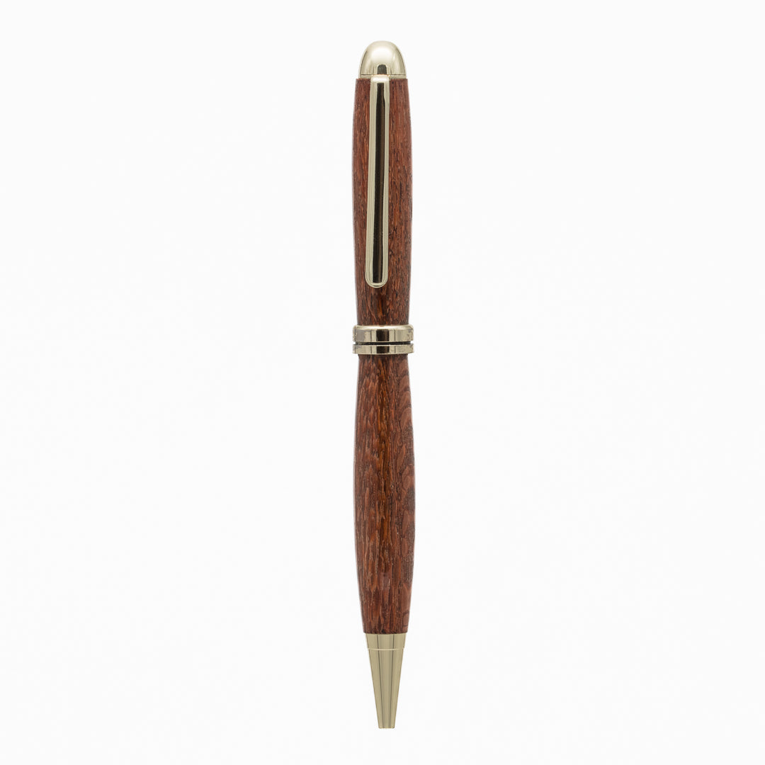 Handcrafted wooden pen, showcasing the natural beauty and warmth of fine wood grain for an elegant and timeless writing experience.