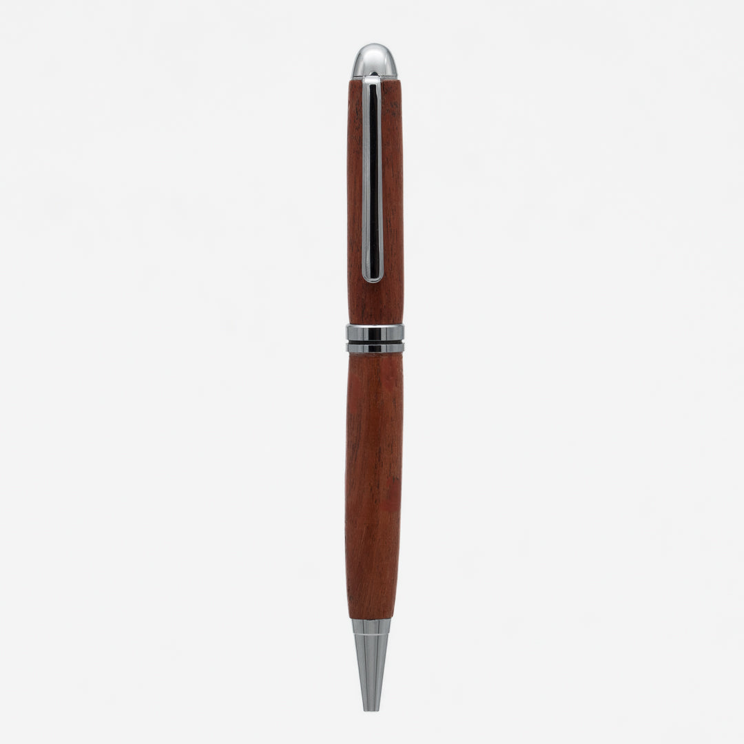 Handcrafted wooden pen, showcasing the natural beauty and warmth of fine wood grain for an elegant and timeless writing experience.